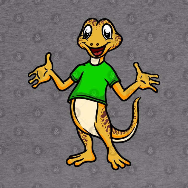 Cute Anthropomorphic Human-like Cartoon Character Gecko in Clothes by Sticker Steve